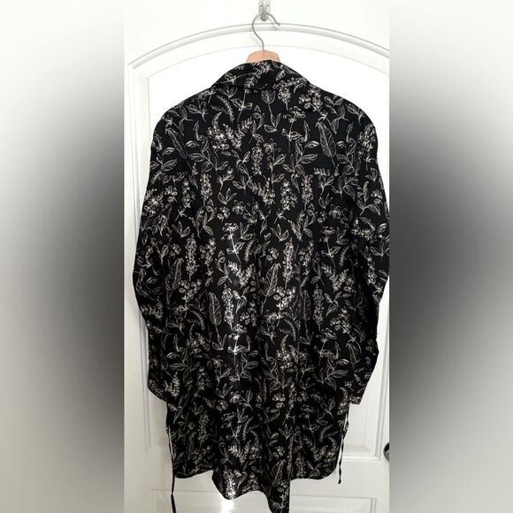 NWT Thakoon Botanical Print Button Up Shirt Dress in Black & Cream Size 8 - Picture 5 of 12